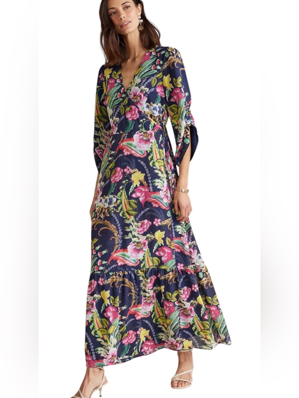 NWT Resort Vacation Soft Surroundings Samantha Floral Faux Wrap Maxi Dress Sz S